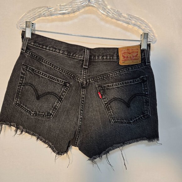 LEVI'S 501 Original Icon BOHO Black Hash Raw Hem Button Fly Jean Short Size W29 - Picture 3 of 16